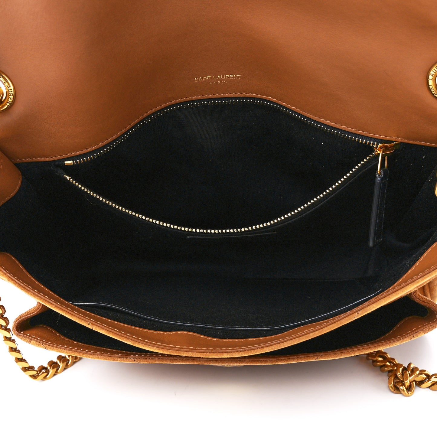 Suede Monogram Medium Niki Chain Satchel Cinnamon