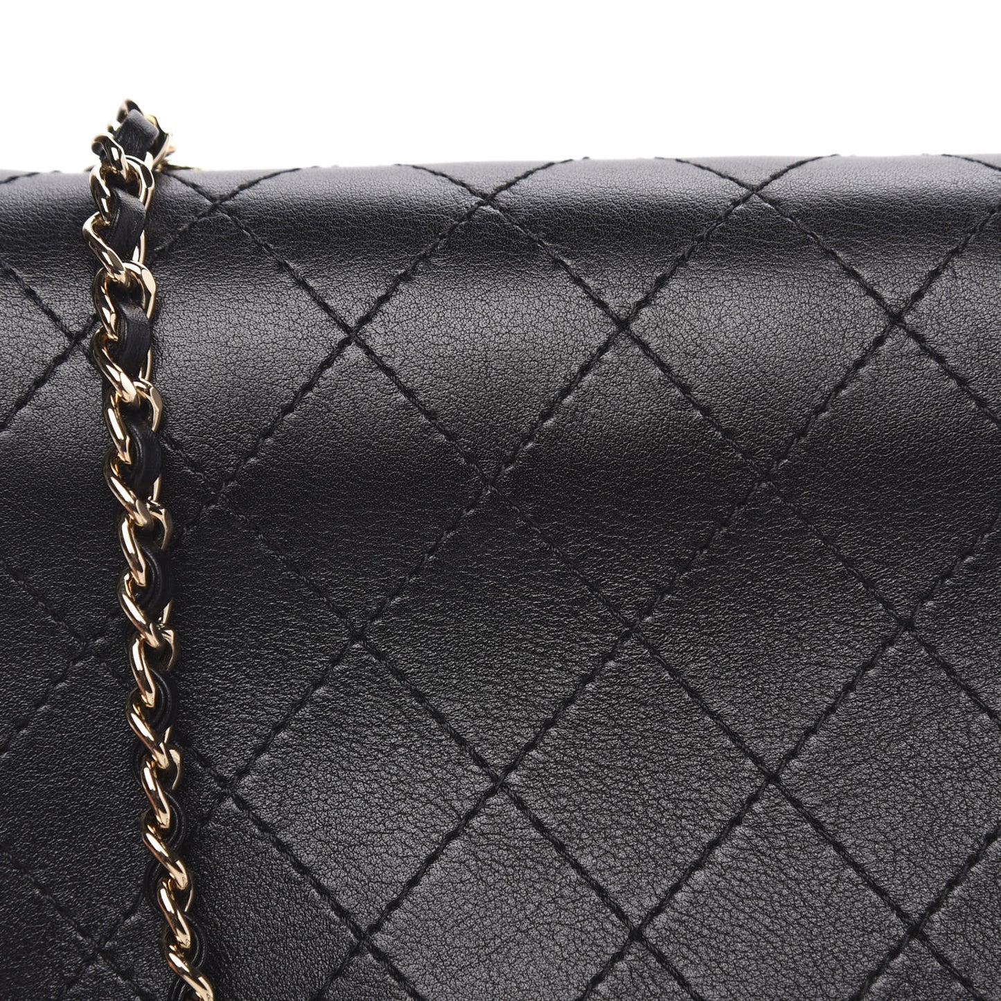 Calfskin Stitched Small Covered CC Flap Bag Black