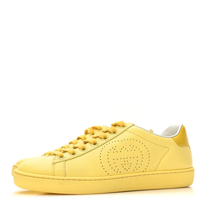 Gucci Calfskin Interlocking G Perforated Womens Ace Sneakers 35 Banana Straw Yellow 3 of 9