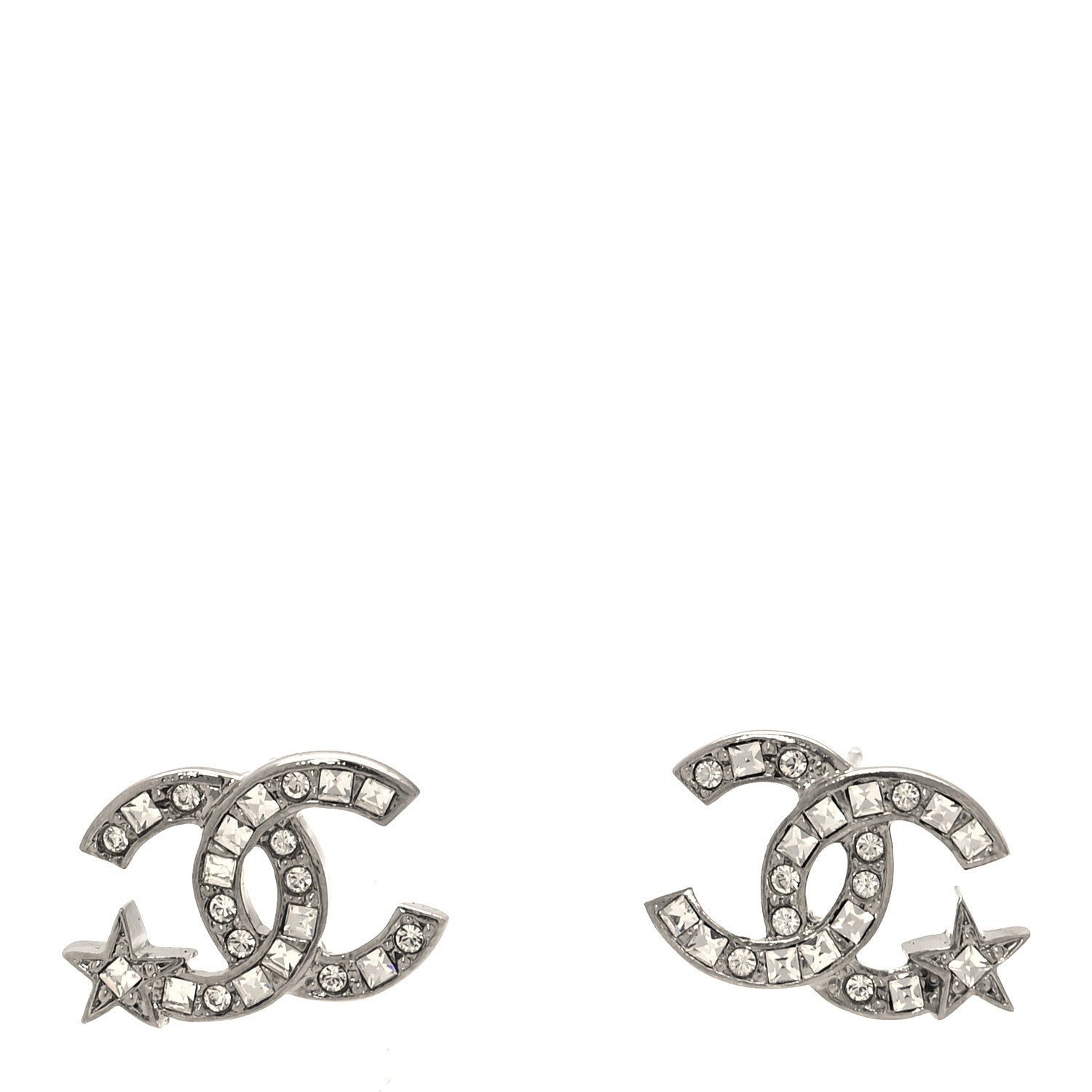 Chanel Crystal CC Starfall Earrings Silver 1 of 5