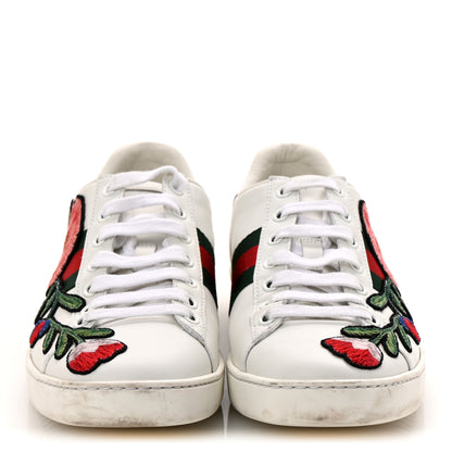 Gucci Calfskin Web Floral Embroidered Womens Ace Sneakers 37 White 3 of 11