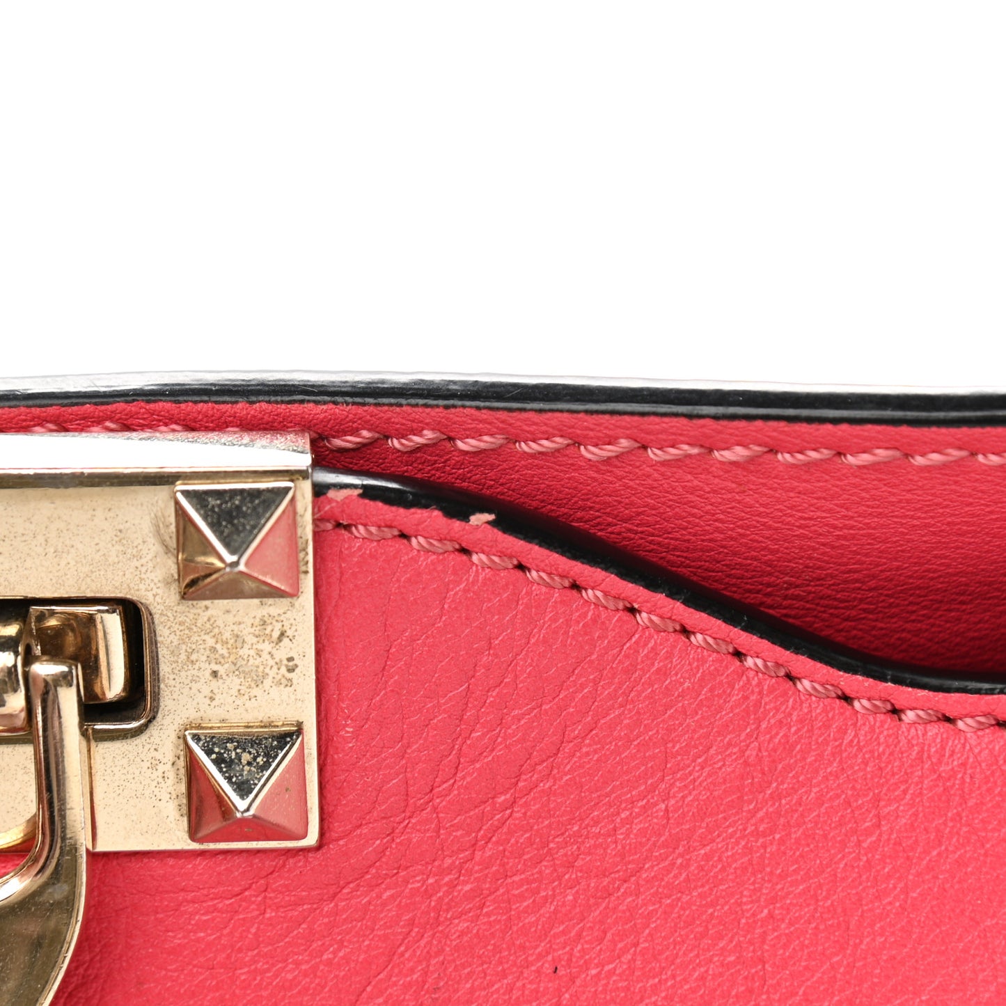 Vitello Rockstud Double Handle Tote Deep Rose