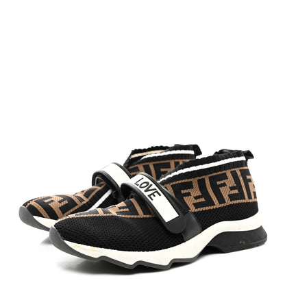 Fendi Stretch Yarn FF Stiff Band Rockoko Sneakers 38 Black White Tobacco 3 of 9