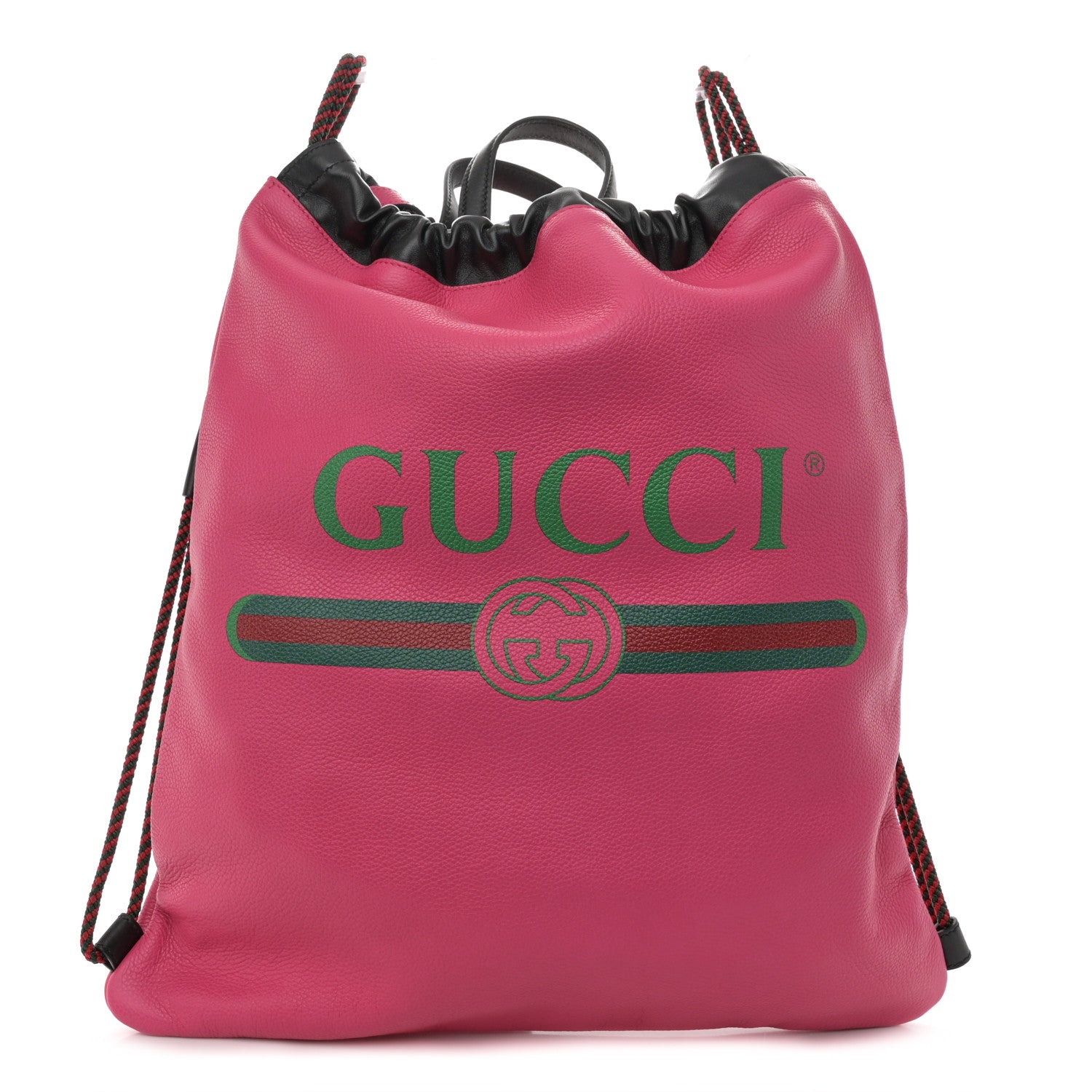Gucci Grained Calfskin Logo Drawstring Backpack Box Pink Green Black 1 of 12