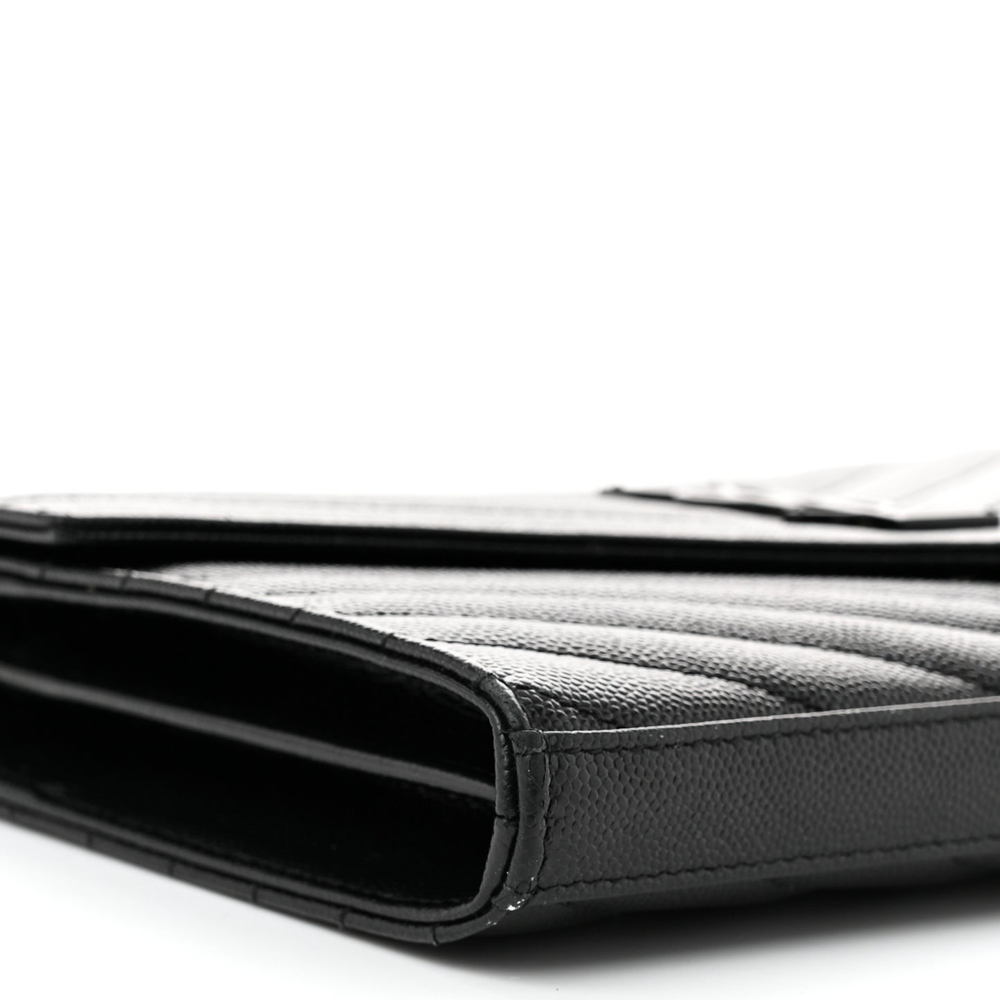 Grain De Poudre Matelasse Chevron Monogram Monochrome Chain Wallet Black