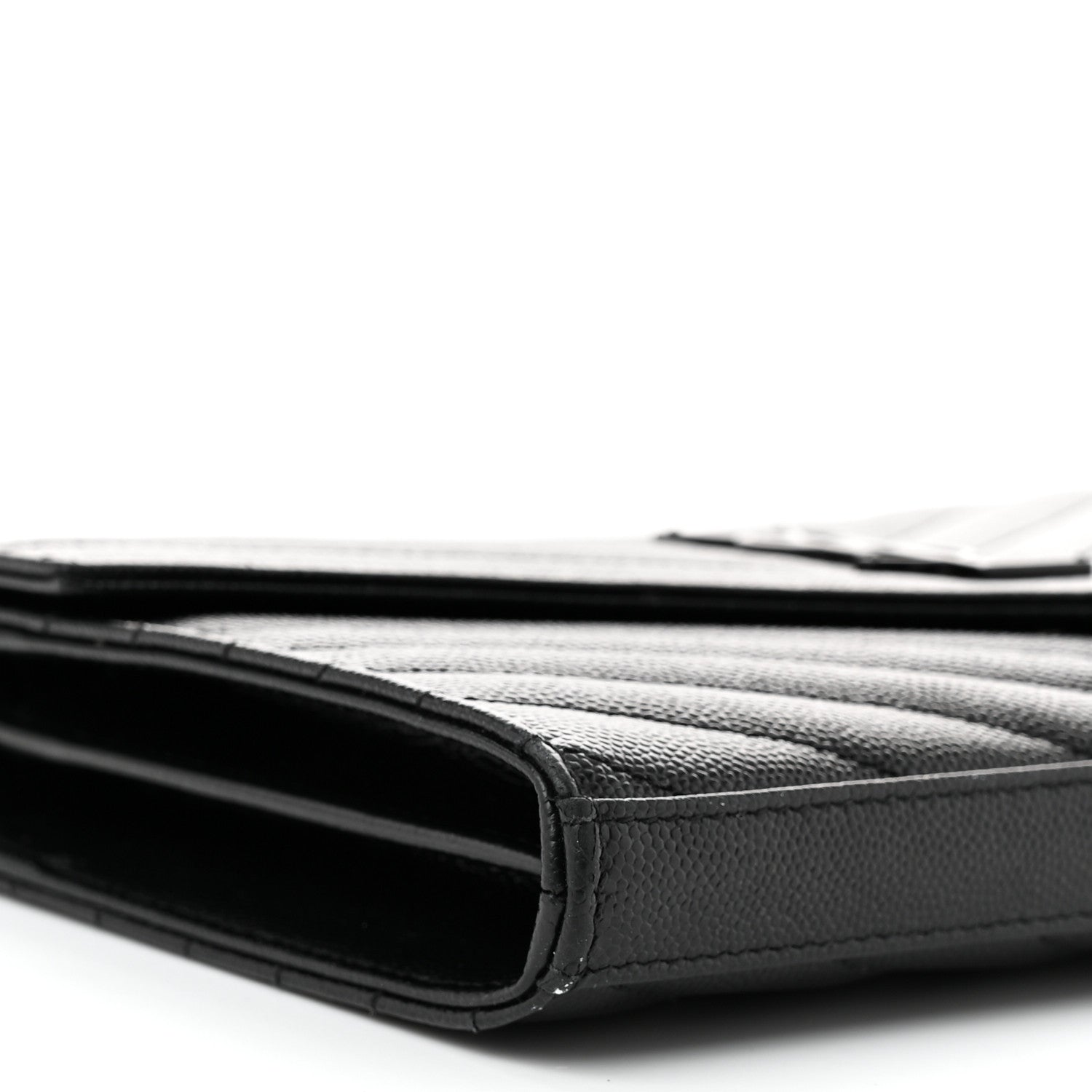 Saint Laurent Grain De Poudre Matelasse Chevron Monogram Monochrome Chain Wallet Black 9 of 10