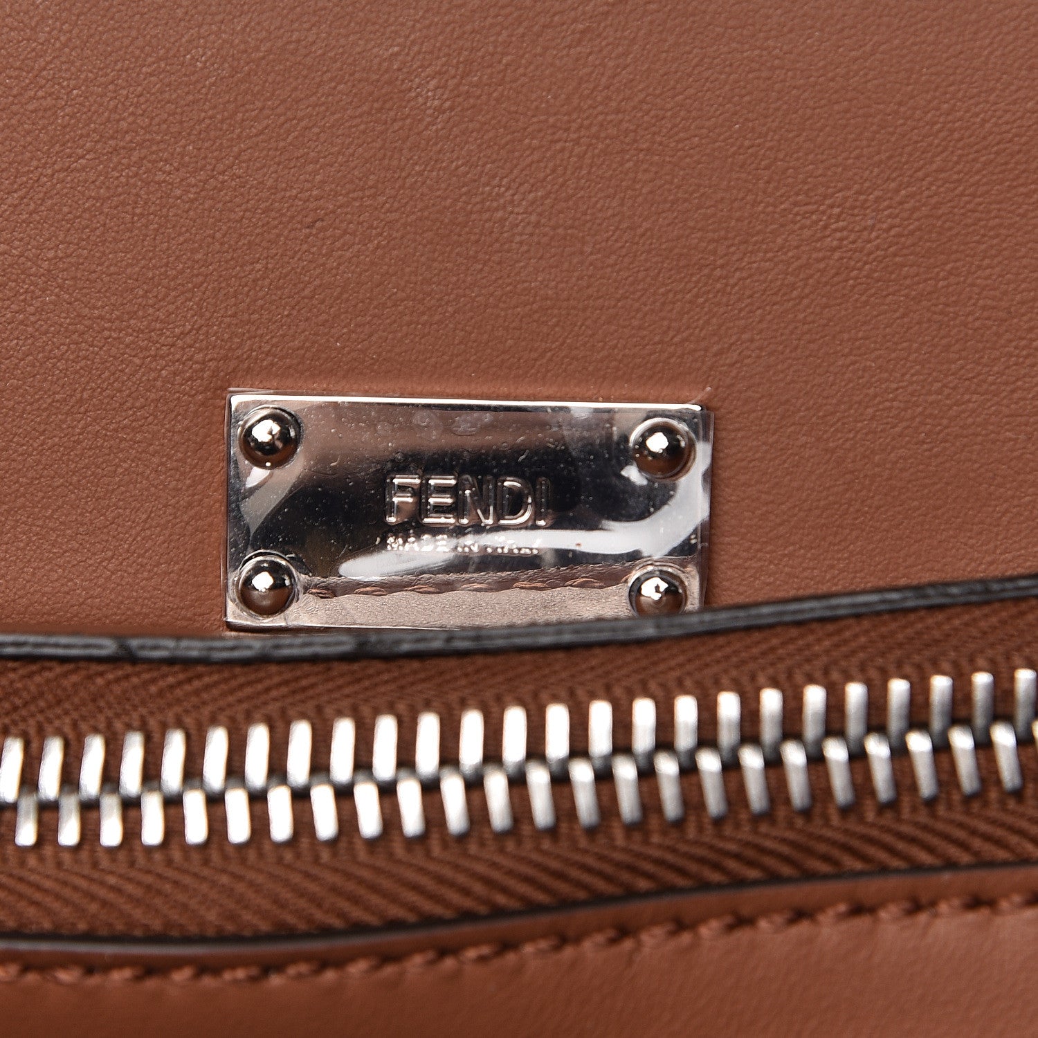 Fendi Canvas Calfskin Suede Large Peekaboo Iconic Essential Satchel Brown 9 of 14