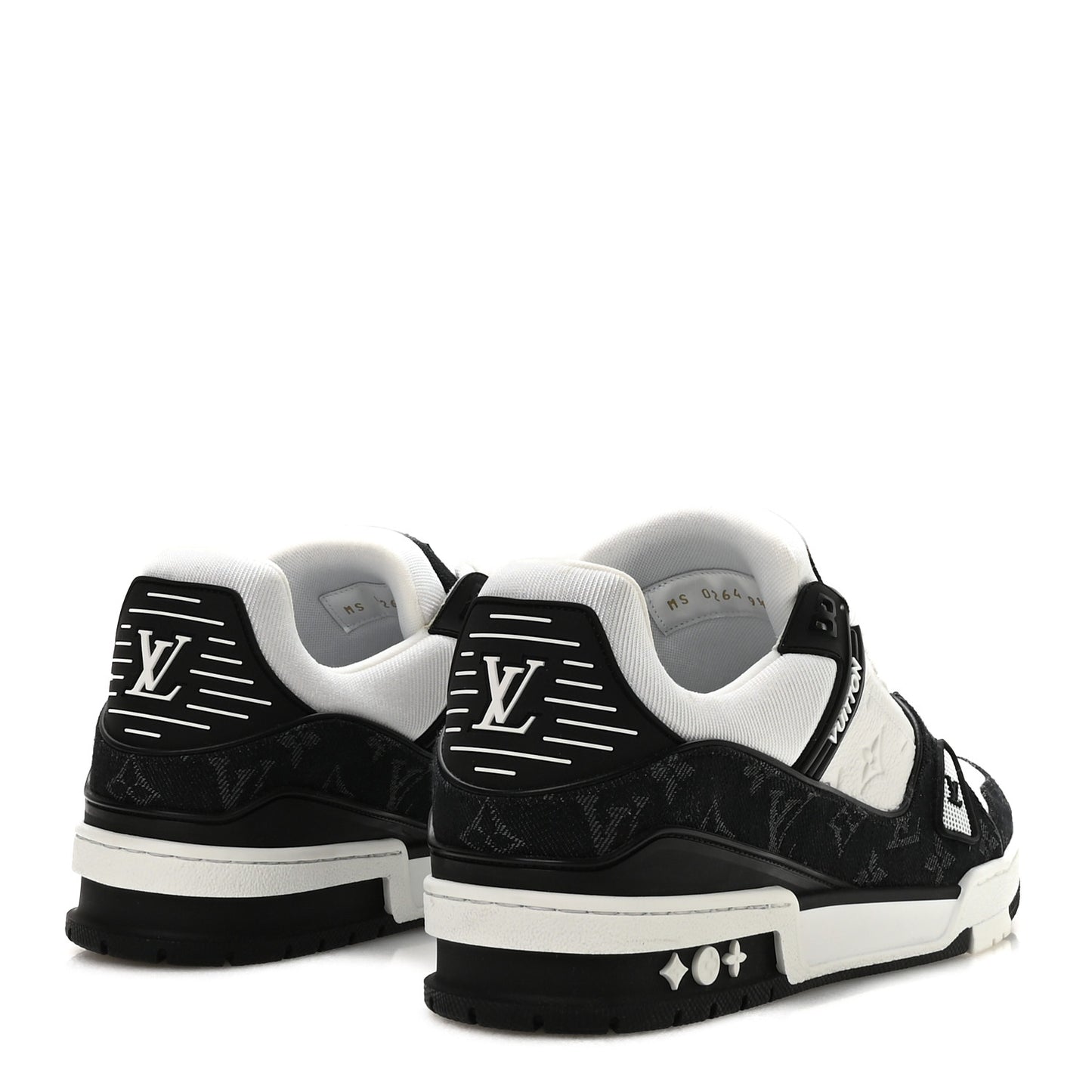 Calfskin Embossed Monogram Denim Mens LV Trainer Sneakers  9.5 Black