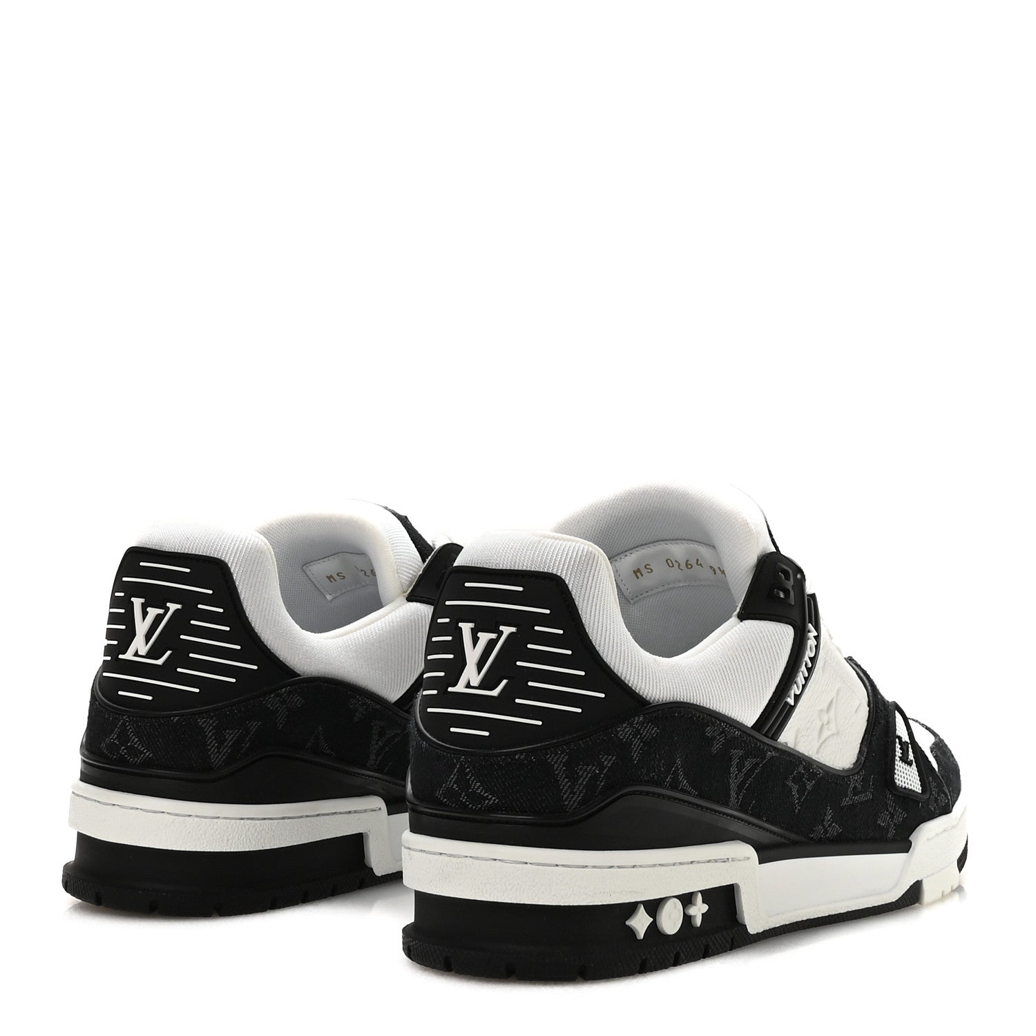 Louis Vuitton Calfskin Embossed Monogram Denim Mens LV Trainer Sneakers  9.5 Black 5 of 9