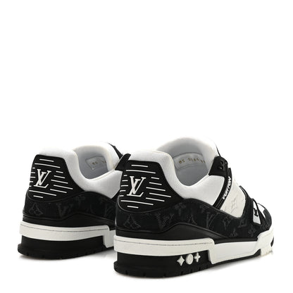 Louis Vuitton Calfskin Embossed Monogram Denim Mens LV Trainer Sneakers  9.5 Black 5 of 9