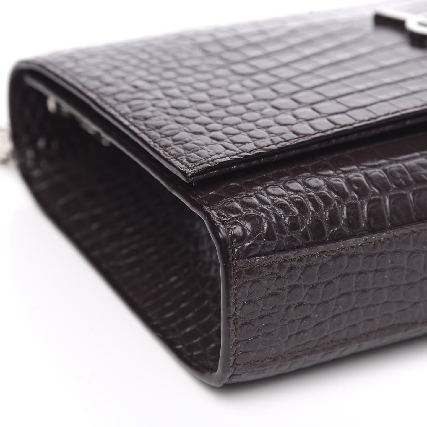 Calfskin Crocodile Embossed Medium Classic Monogram Kate Tassel Satchel Amaranto