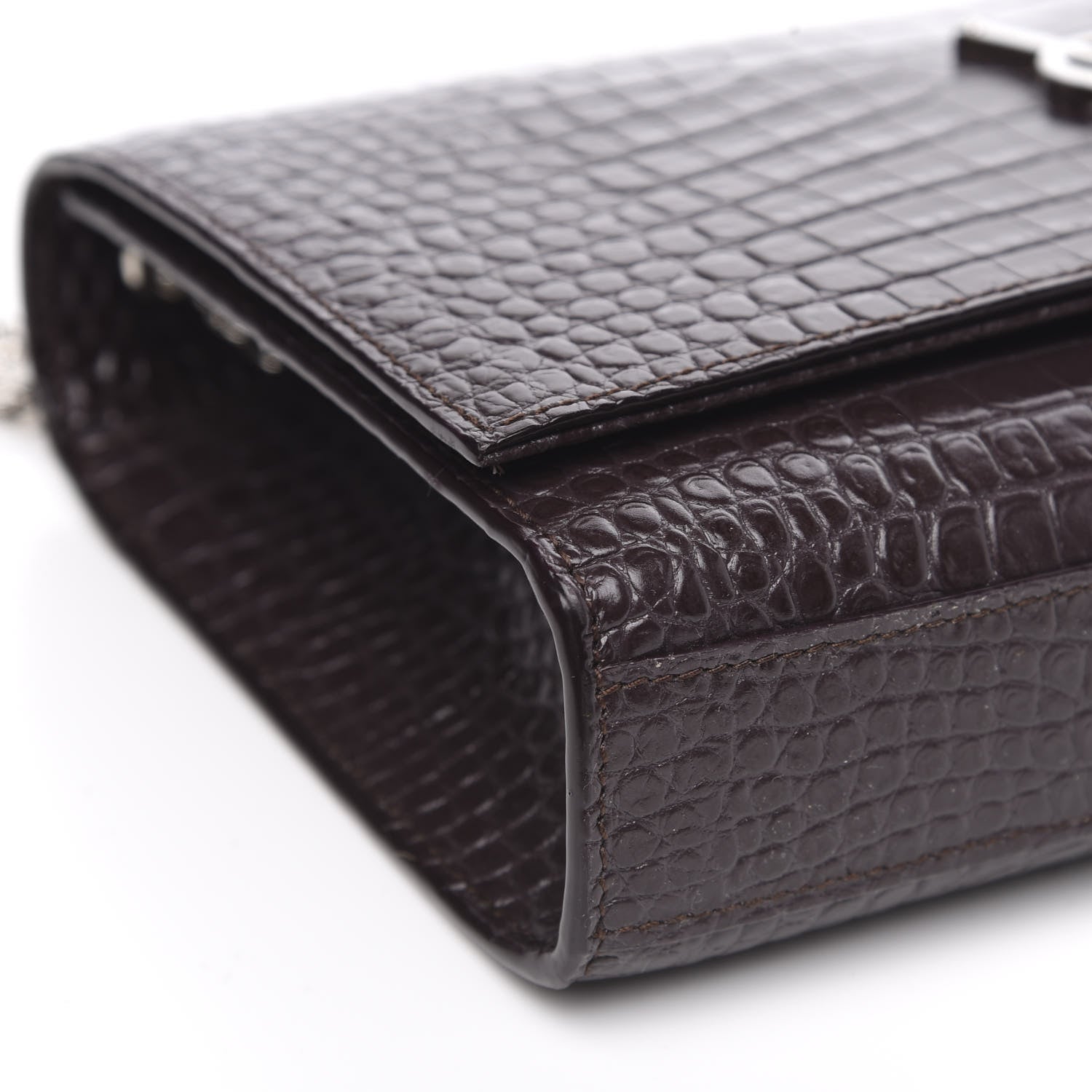 Saint Laurent Calfskin Crocodile Embossed Medium Classic Monogram Kate Tassel Satchel Amaranto 8 of 10