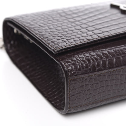 Saint Laurent Calfskin Crocodile Embossed Medium Classic Monogram Kate Tassel Satchel Amaranto 8 of 10
