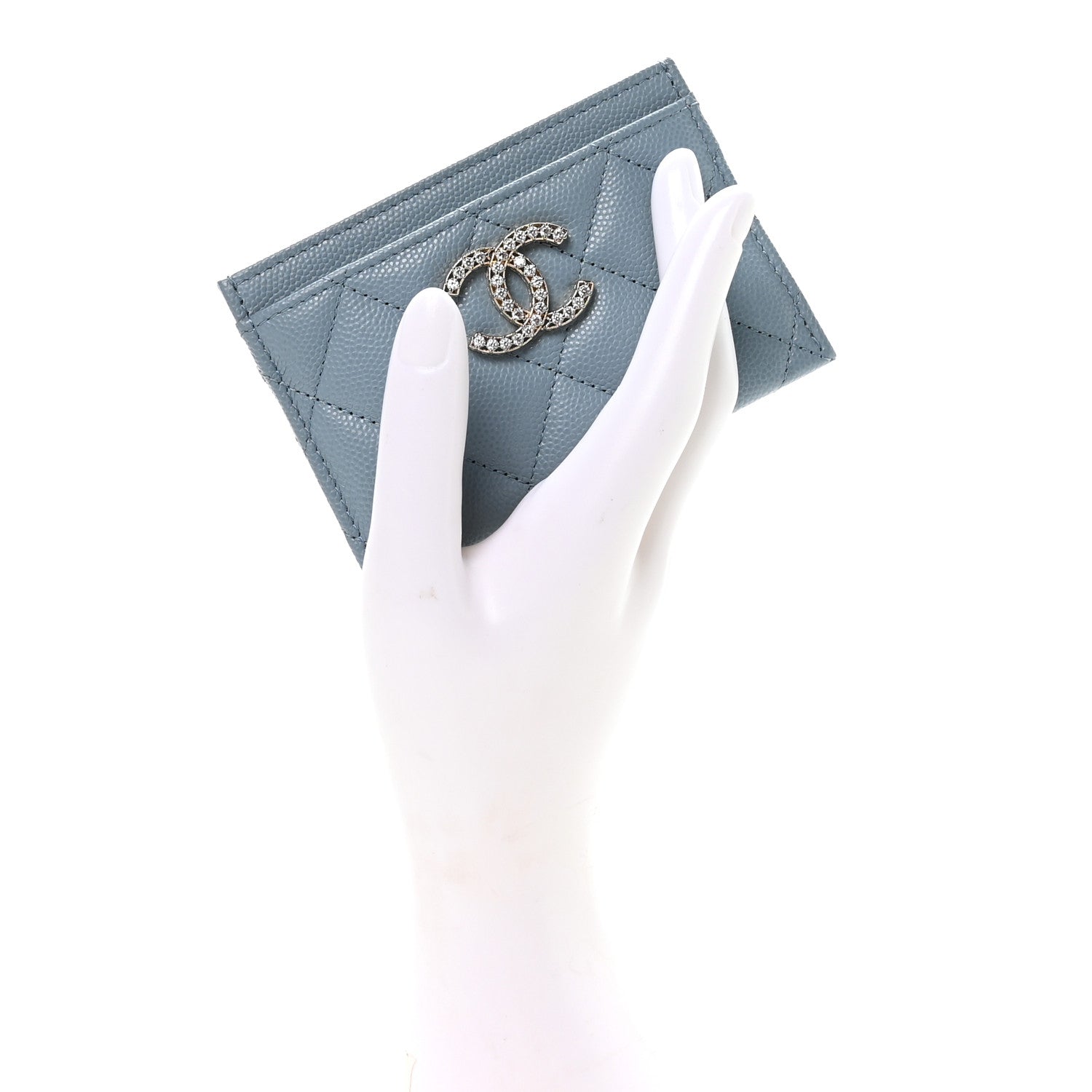 Chanel Caviar Quilted Crystal Card Holder Light Blue 2 of 9