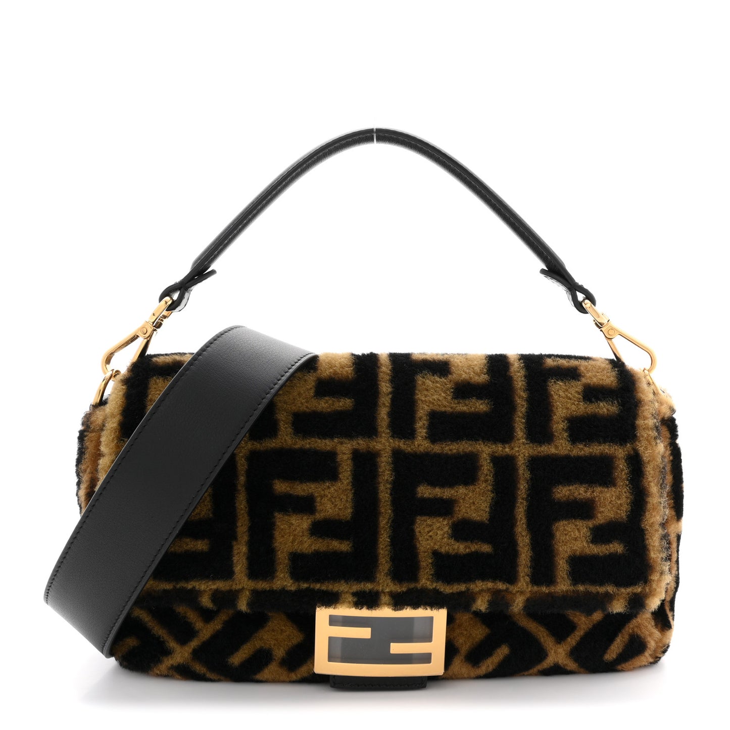 Shearling Vitello Dolce Macro FF 1974 Baguette Tobacco Black