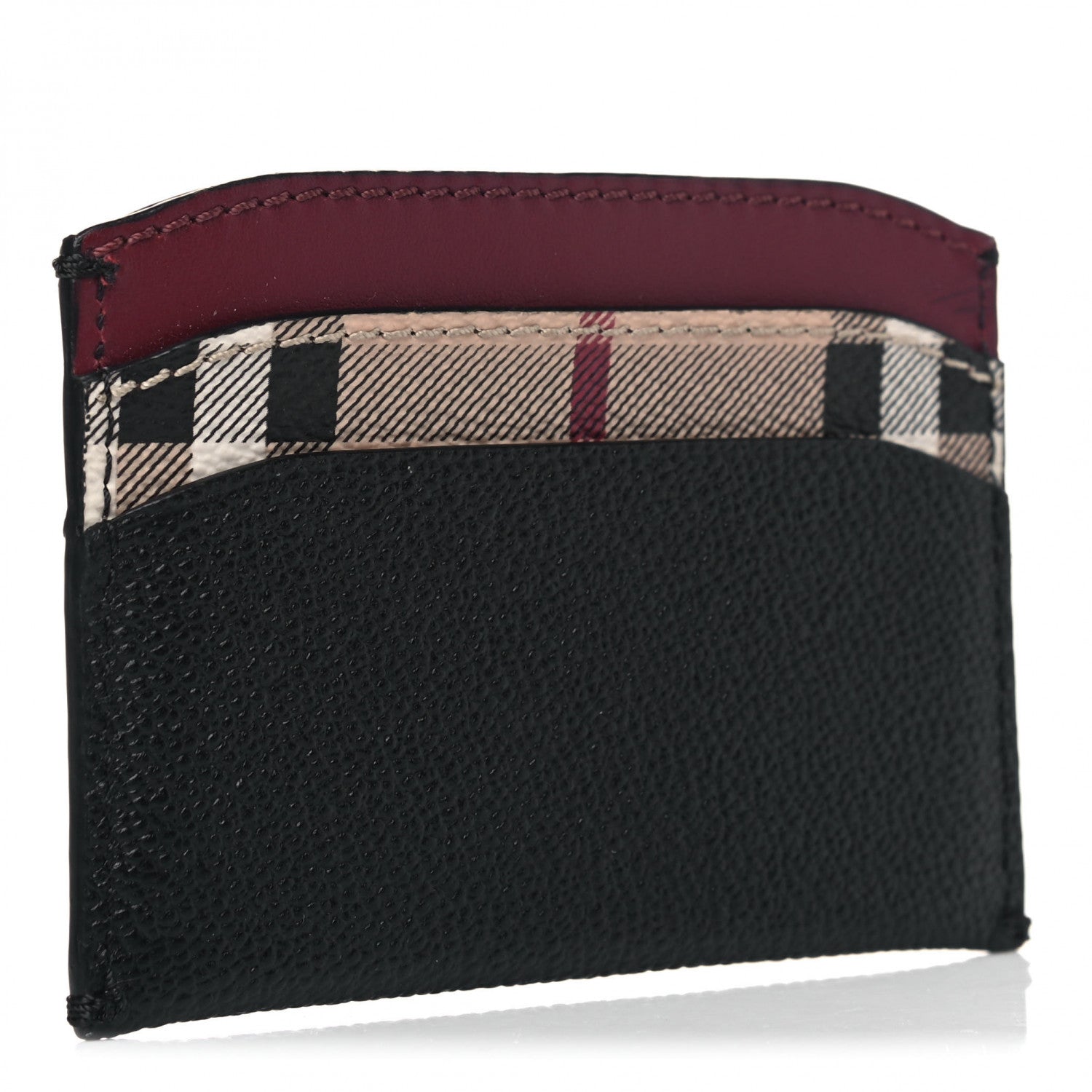 Burberry Calfskin Horseferry Check Izzy Card Case Black Burgundy 2 of 4