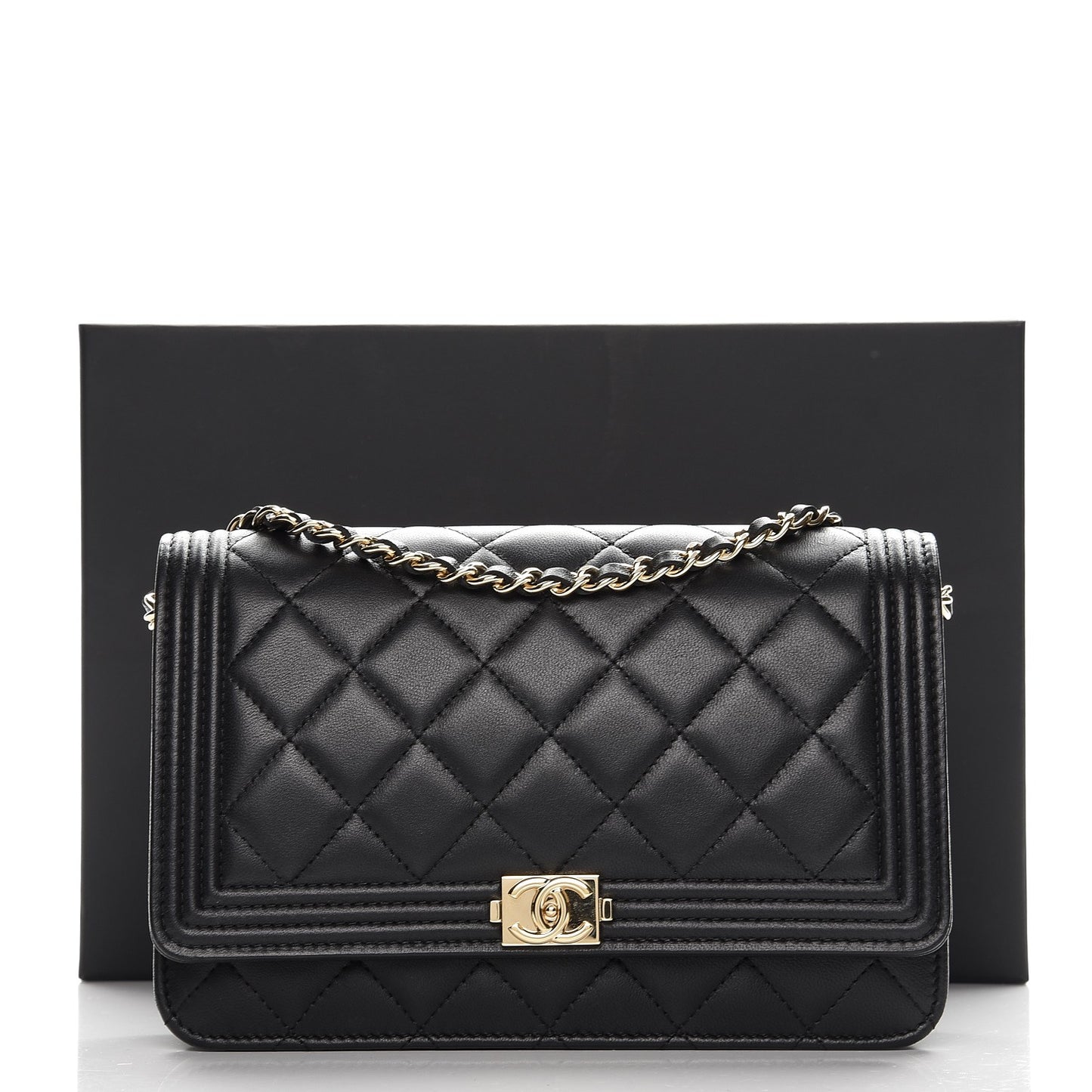 Lambskin Quilted Boy Wallet On Chain WOC Black