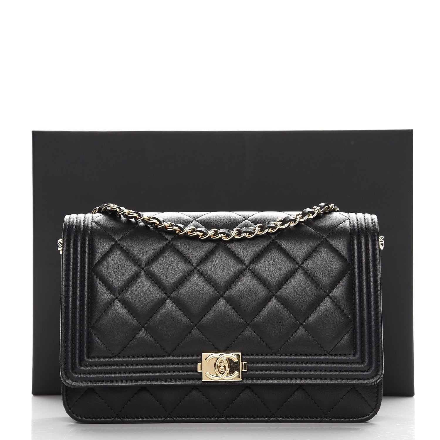 Chanel Lambskin Quilted Boy Wallet On Chain WOC Black 11 of 11