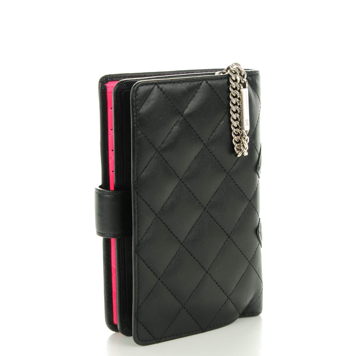 Calfskin Quilted Cambon Zipped Pocket Wallet Black