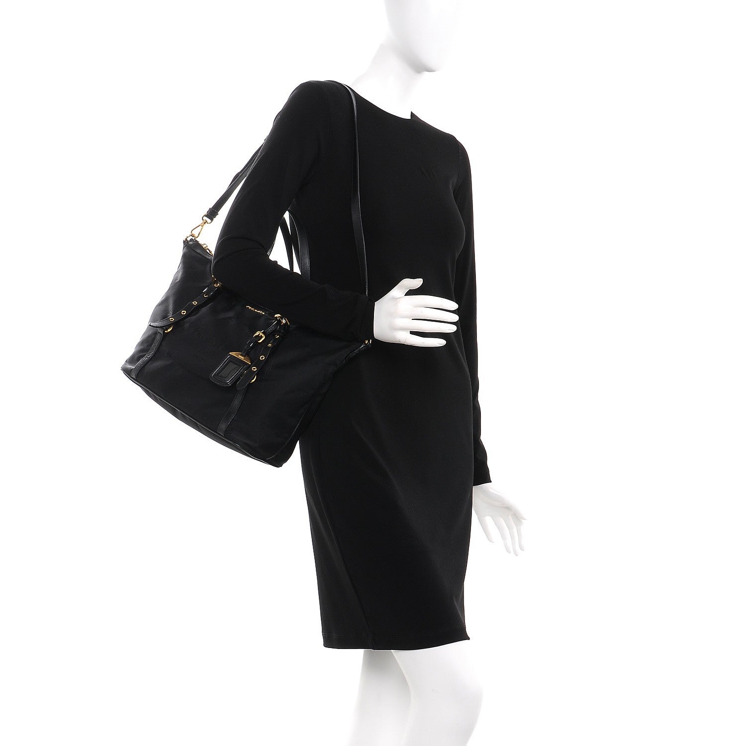 Prada Tessuto Nylon Jacquard Logo Tote Black 2 of 9