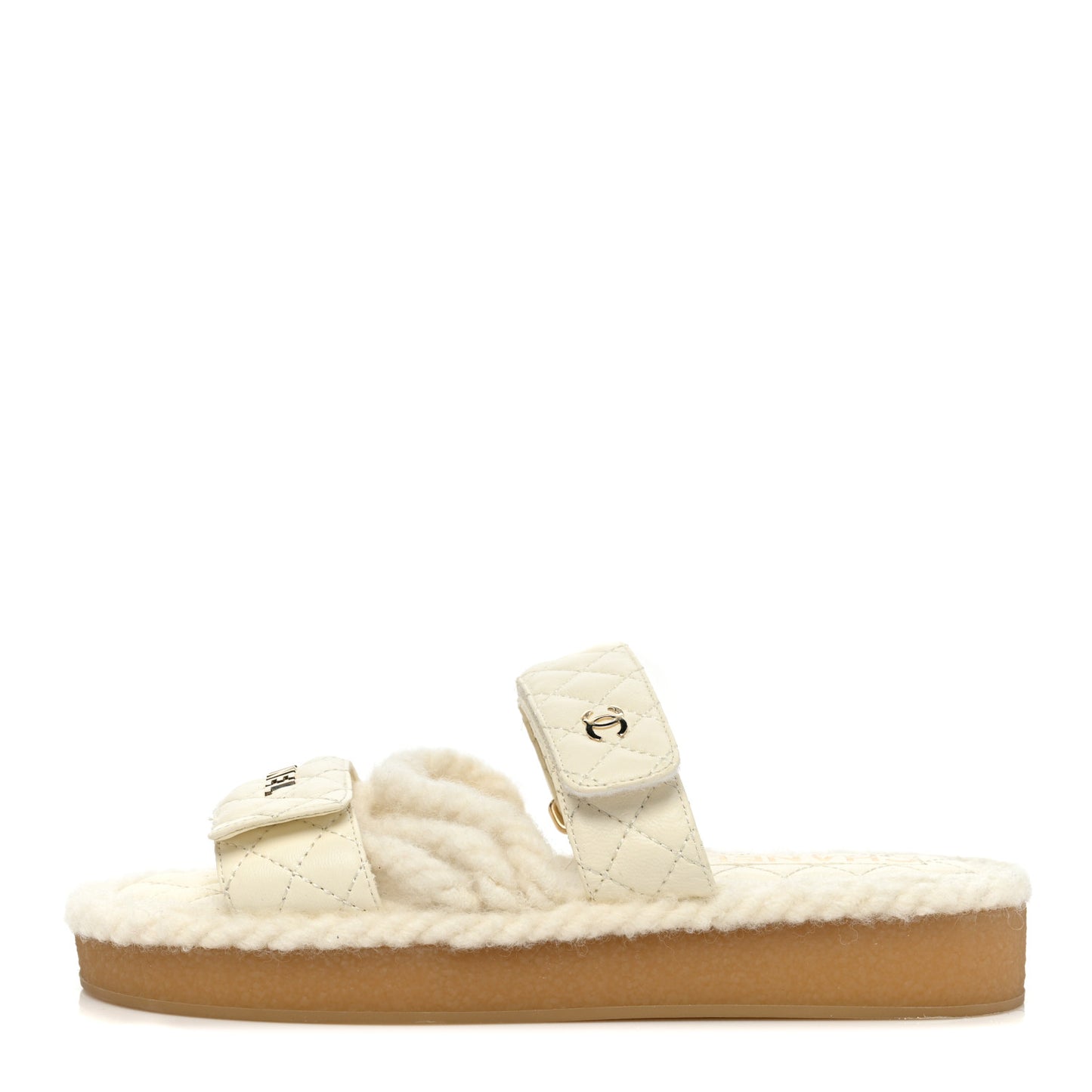 Cord Lambskin Quilted Logo Mules 37 Ivory
