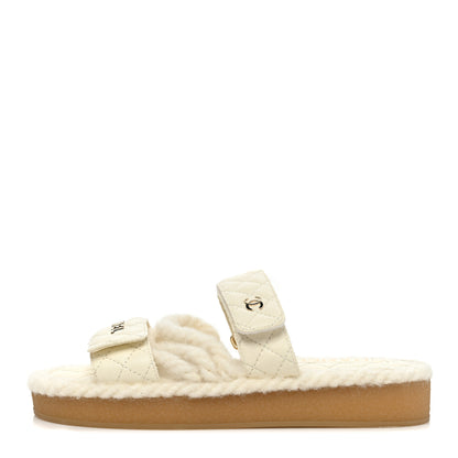 Chanel Cord Lambskin Quilted Logo Mules 37 Ivory 1 of 8