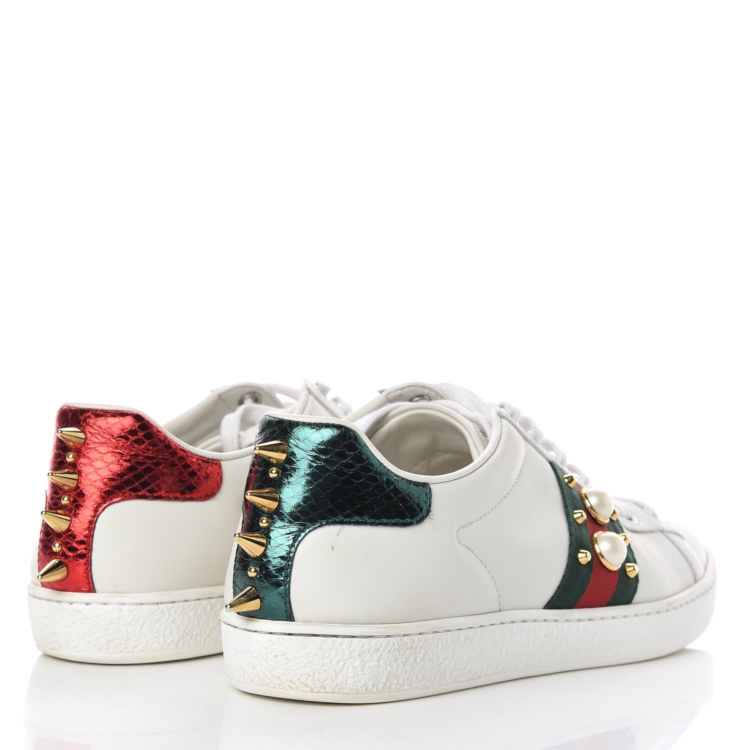 Gucci Calfskin Web Pearl Studded Womens Ace Sneakers 36.5 White 4 of 11