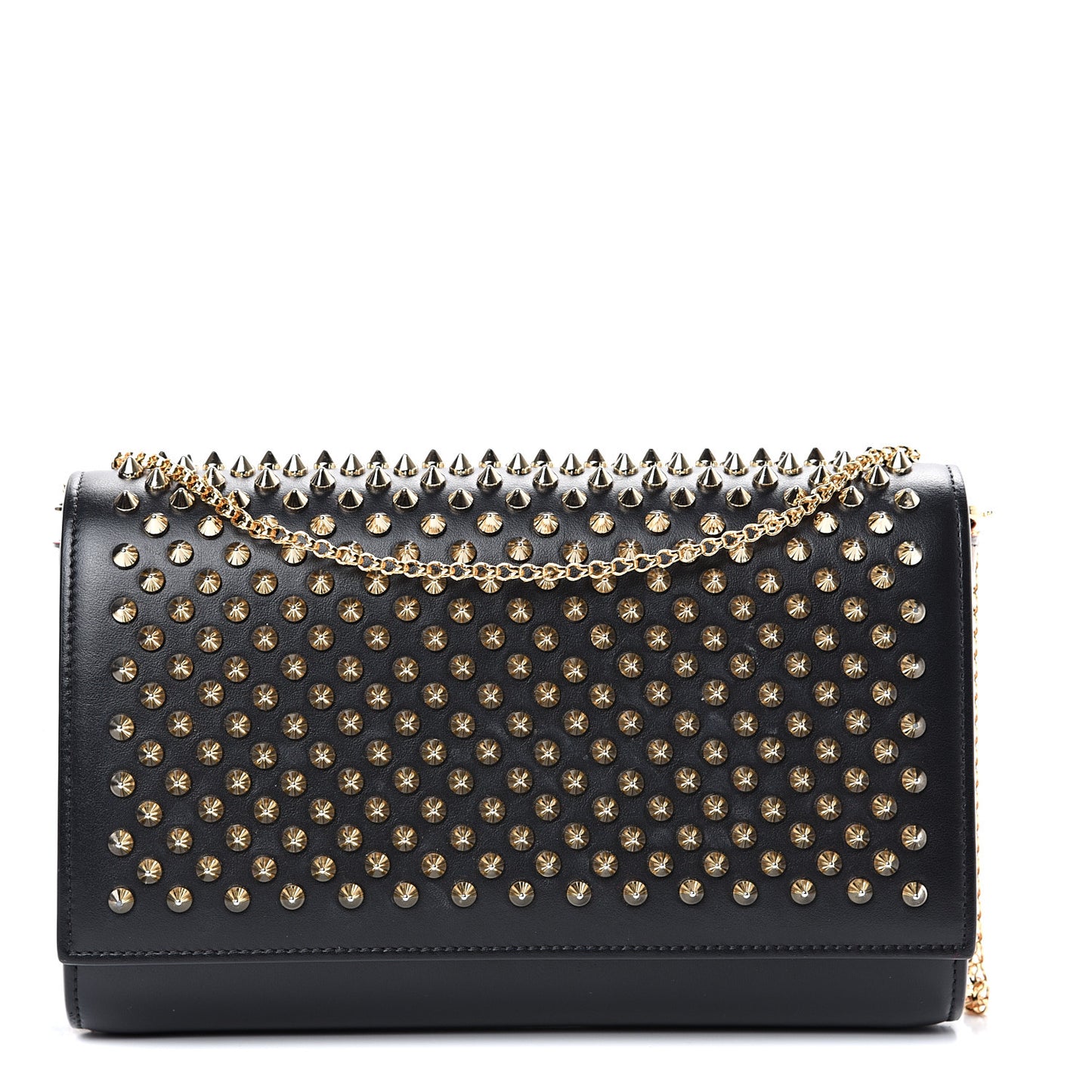 Calfskin Patent Leopard Spikes Paloma Clutch Black