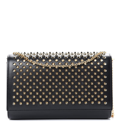 Christian Louboutin Calfskin Patent Leopard Spikes Paloma Clutch Black 1 of 12