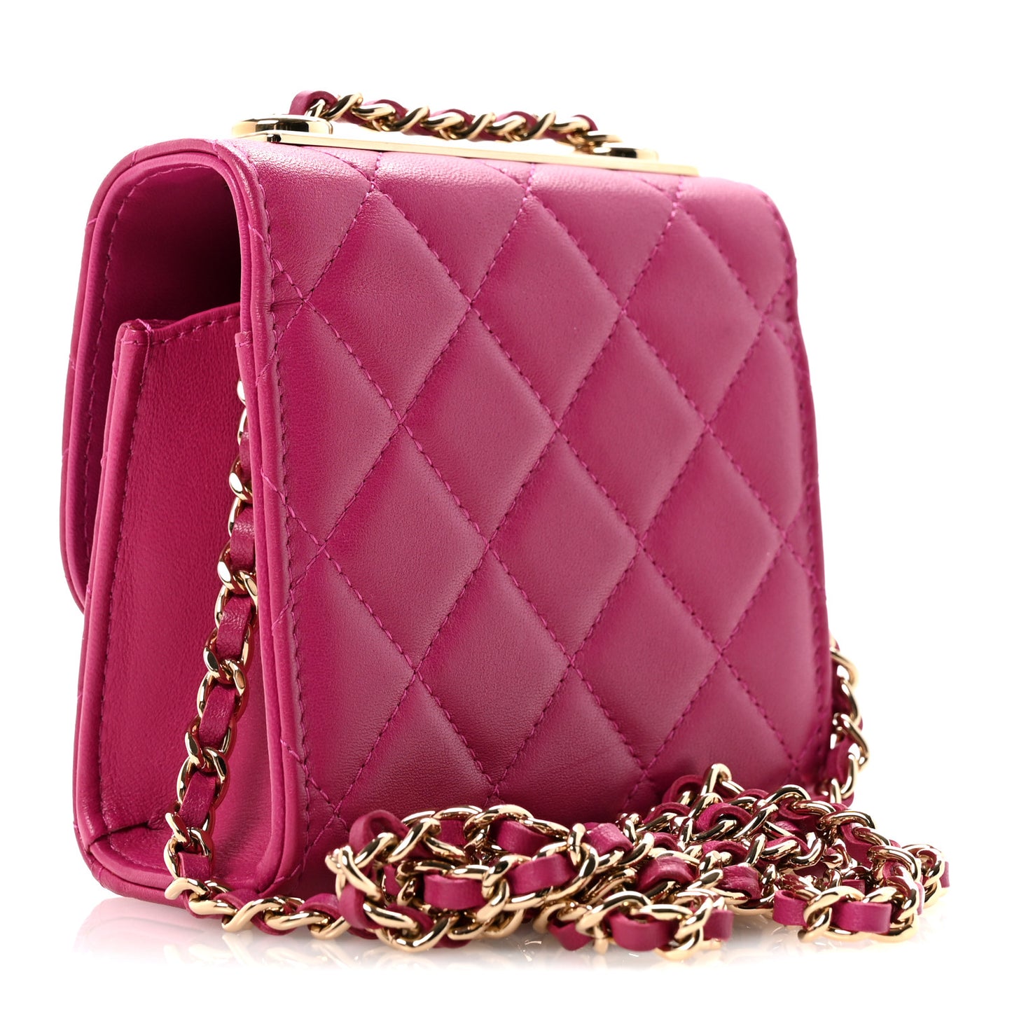 Lambskin Quilted Mini Trendy CC Clutch With Chain Fuchsia