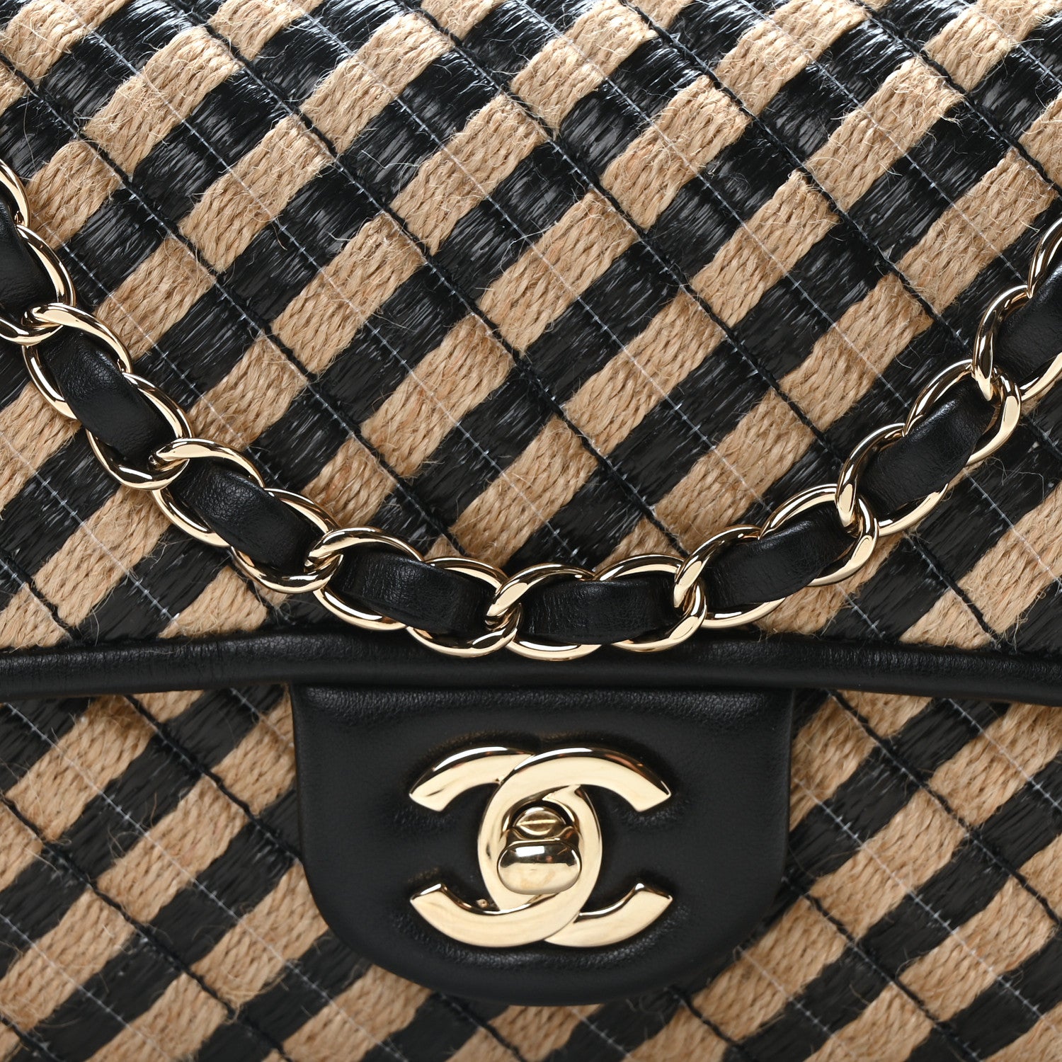 Chanel Raffia Jute Striped Small Urban Jungle Single Flap Black Beige 8 of 11
