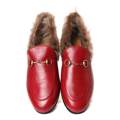 Gucci Malaga Kid Fur Womens Jordaan Loafers 41 Hibiscus Red Natural 5 of 12