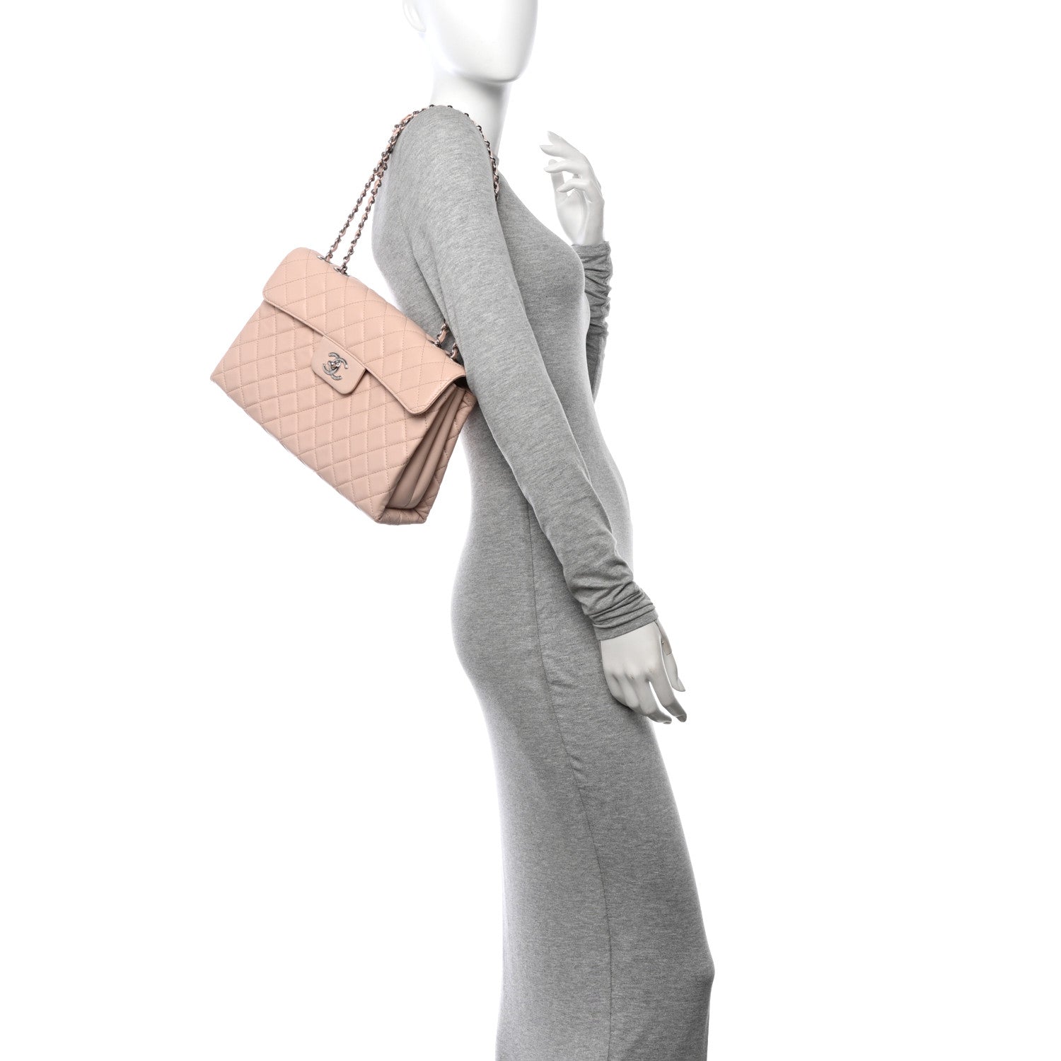 Chanel Lambskin Quilted Jumbo Chanel by 4 Flap Light Beige 2 of 13