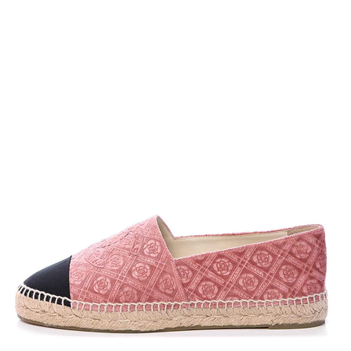 Velvet Grosgrain Quilted Camellia CC Espadrilles 41 Pink Black