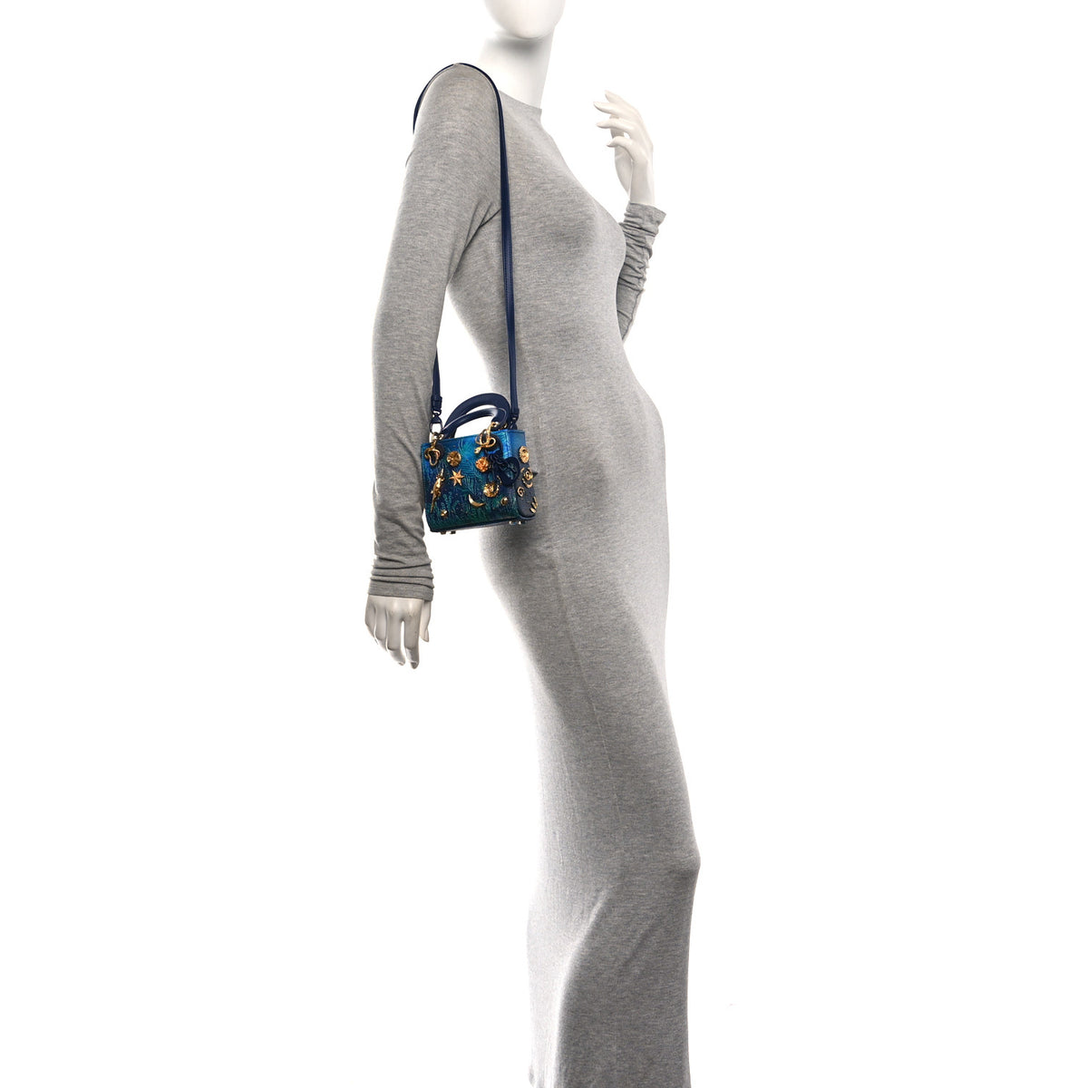 X LINA IRIS VIKTOR Calfskin Embellished Micro Lady Dior Art Blue Multicolor