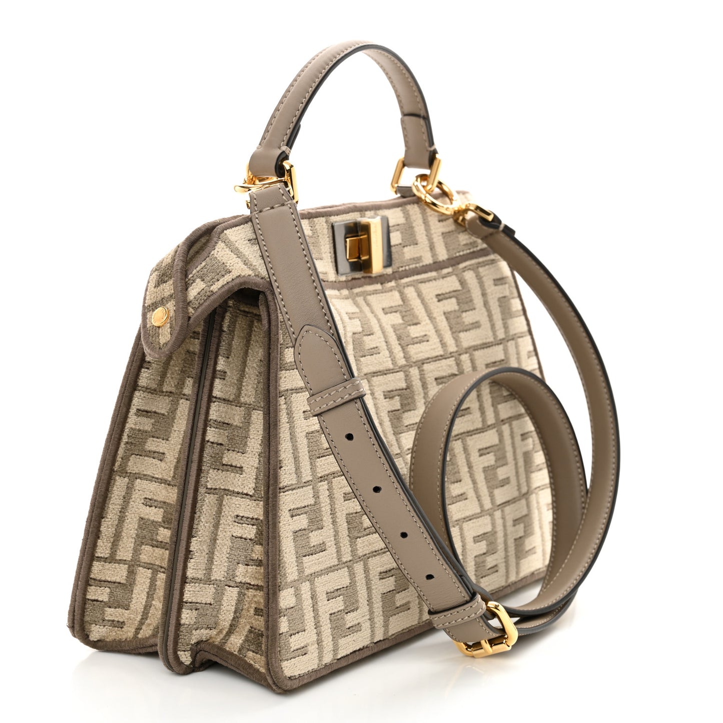 Chenille Vitello Seta FF Small Peekaboo I SEE U Satchel Tortora Nuvola