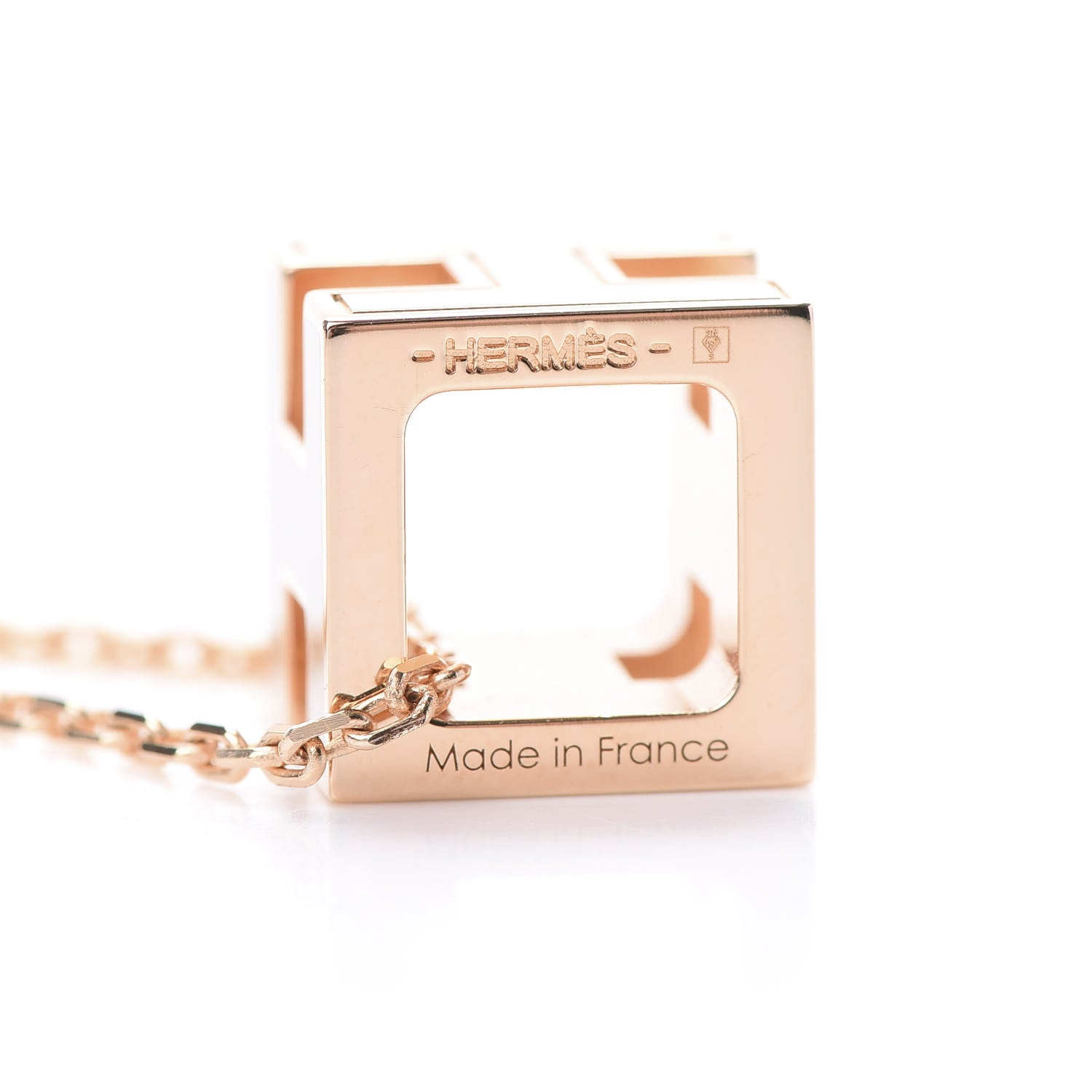 Hermes Rose Gold Lacquered Cage d'H Necklace Marron Glace 4 of 6