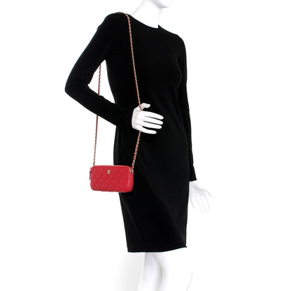 Chanel Lambskin Quilted Small Clutch With Chain Dark Pink 2 of 9
