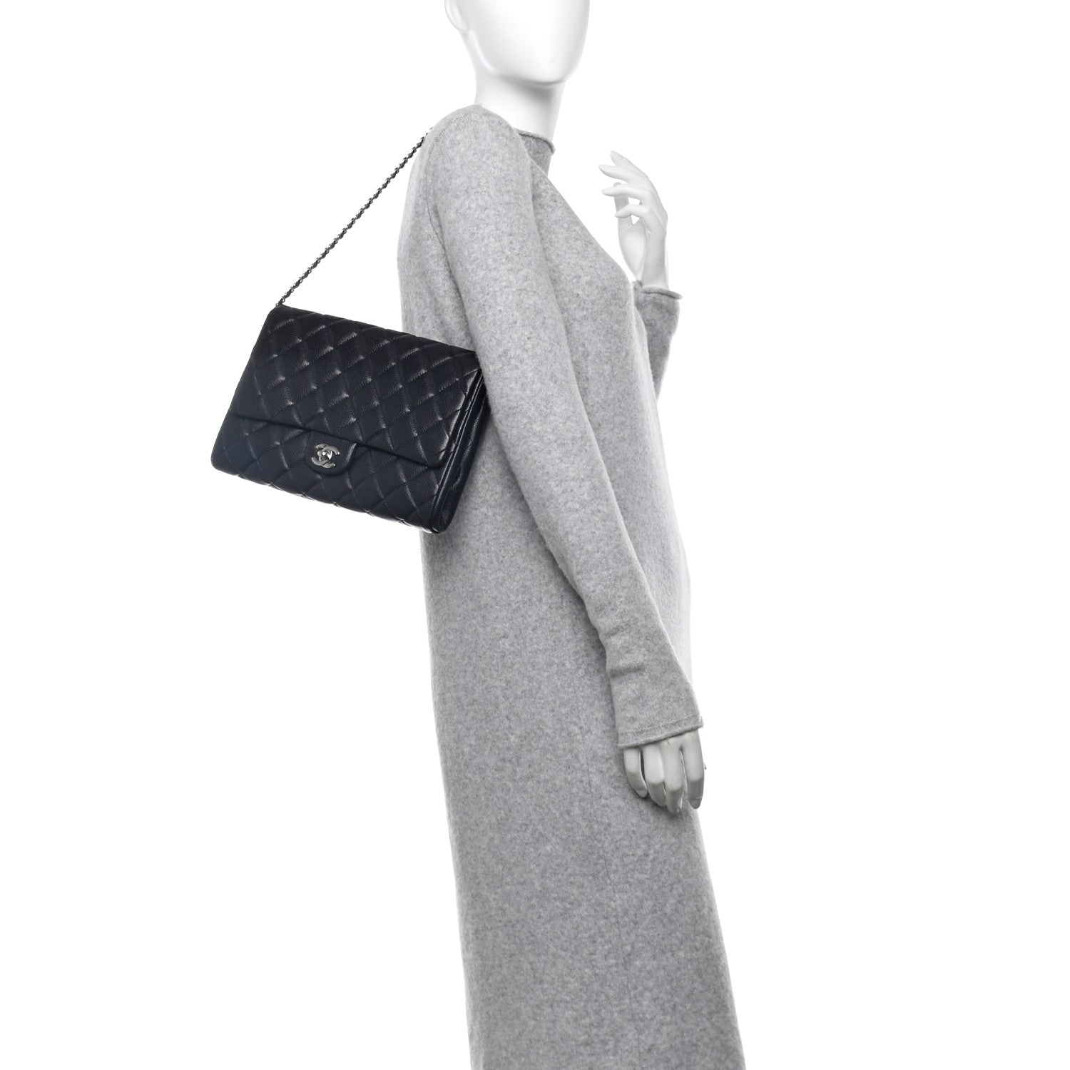 Chanel Caviar Quilted Clutch With Chain Flap Navy Blue 2 of 13
