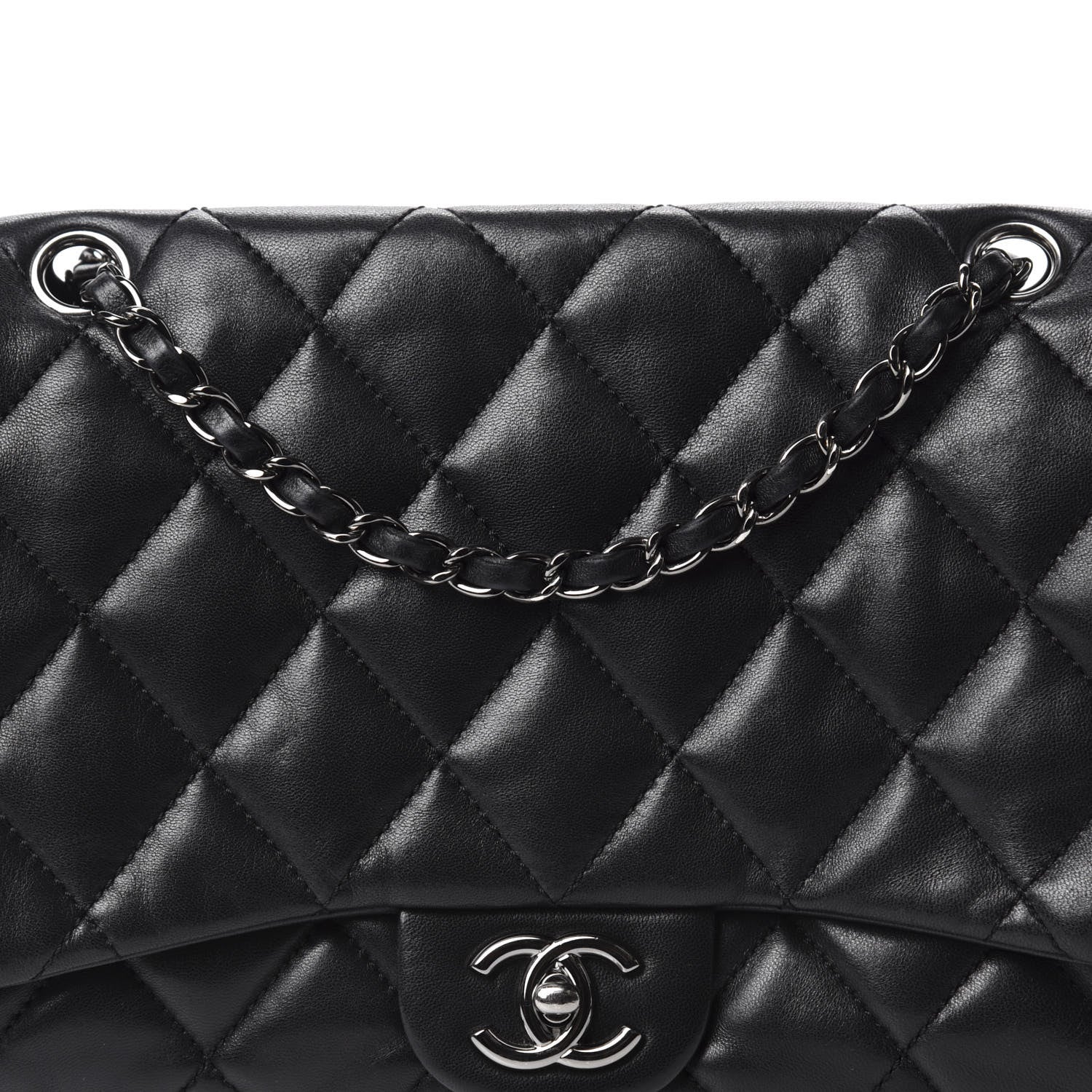 Chanel Lambskin Quilted Jumbo 3 Flap Black 13 of 14
