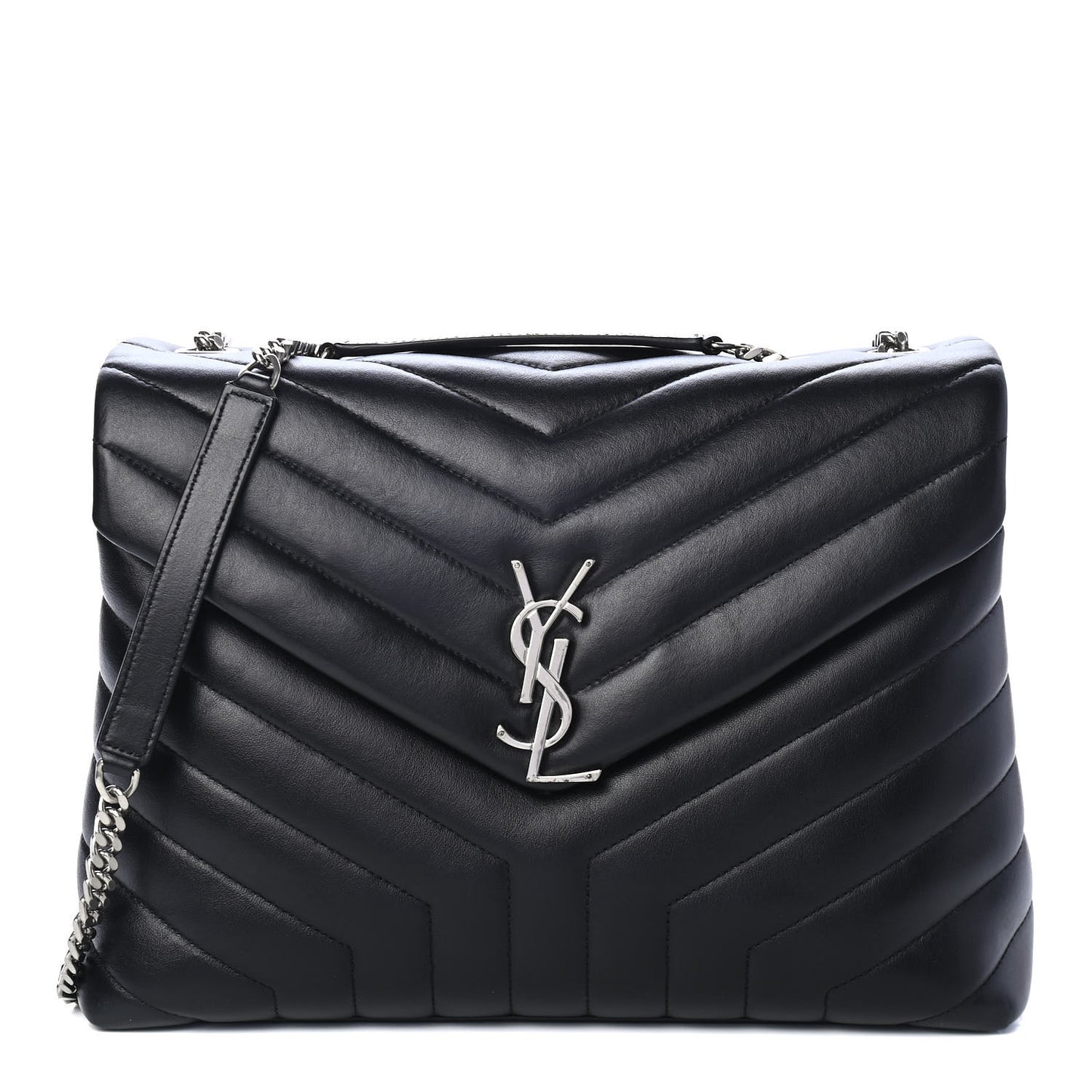 Calfskin Y Quilted Monogram Medium Loulou Chain Satchel Black