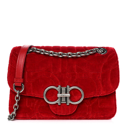 Salvatore Ferragamo Velvet Quilted Gancini Flap Bag Red 1 of 13