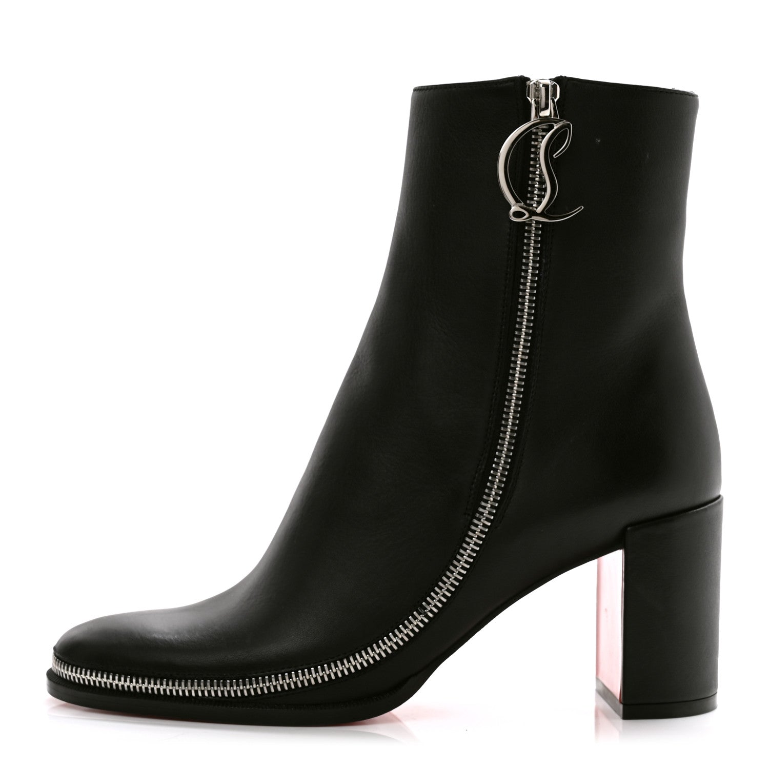 Christian Louboutin Calfskin CL Zip 70 Ankle Bootie 37 Black 1 of 8