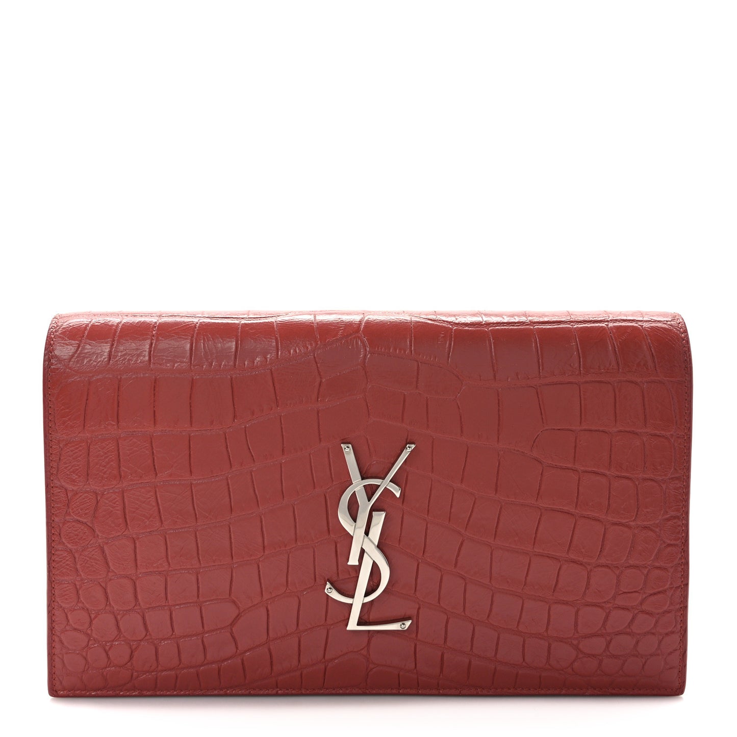 Calfskin Crocodile Embossed Classic Kate Monogram Clutch Dark Pink