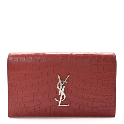 Saint Laurent Calfskin Crocodile Embossed Classic Kate Monogram Clutch Dark Pink 1 of 8