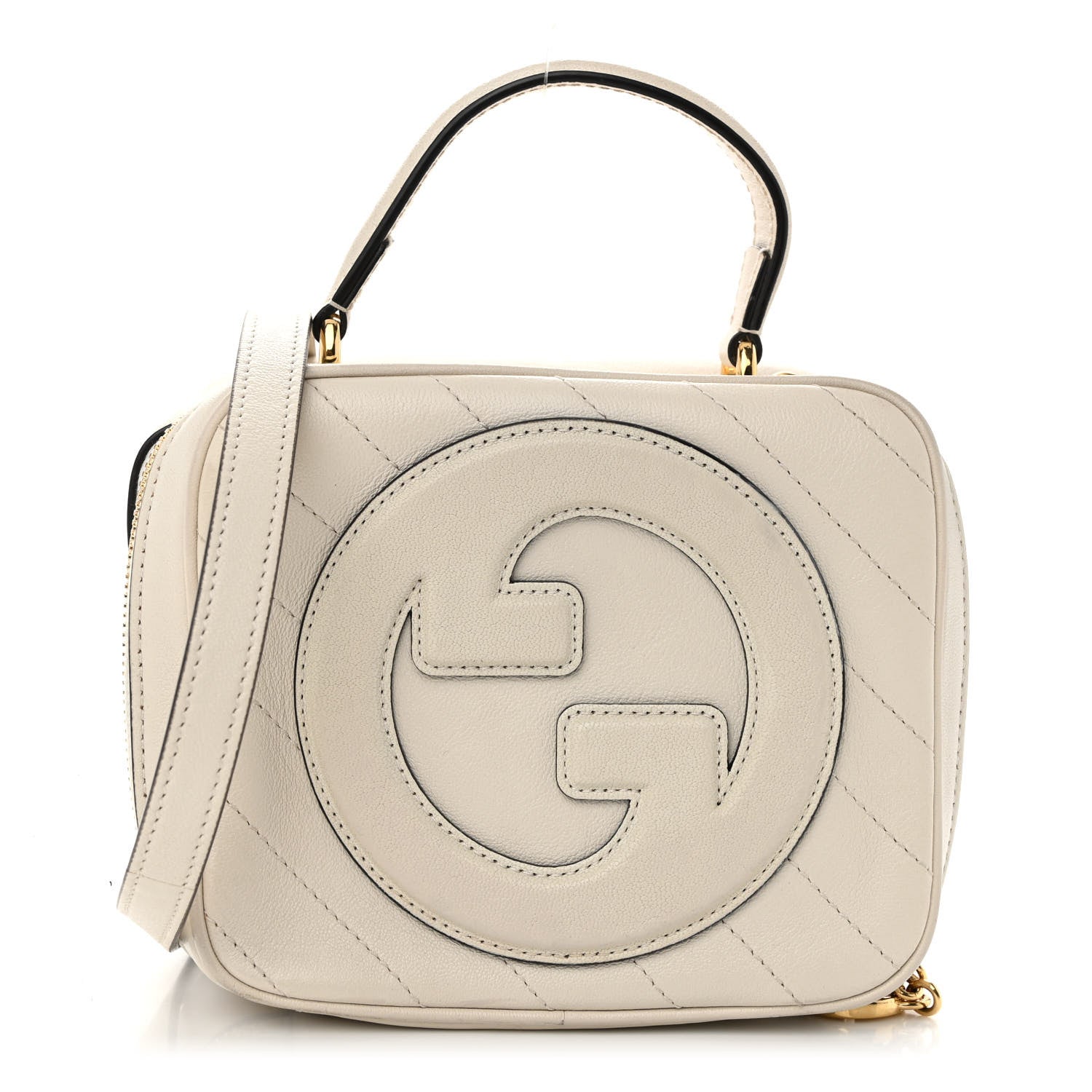 Gucci Sakai Be Green Calfskin Diagonal Stitched Blondie Top Handle Bag Mystic White 1 of 10