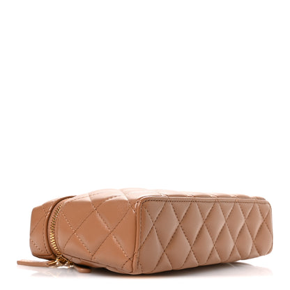 Chanel Lambskin Quilted Crystal Ridged CC Top Handle Slim Vanity Case With Chain Brown 4 of 11