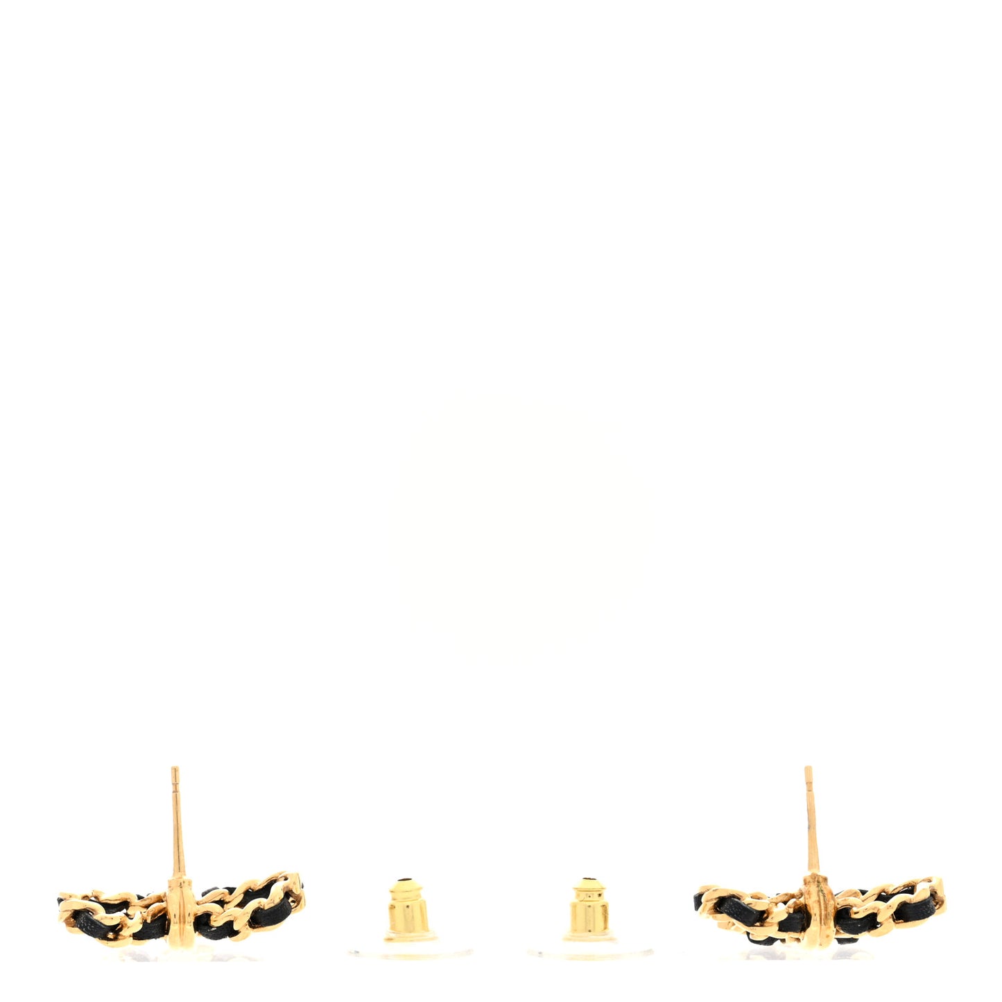 Lambskin Chain Bow Stud Earrings Black Gold
