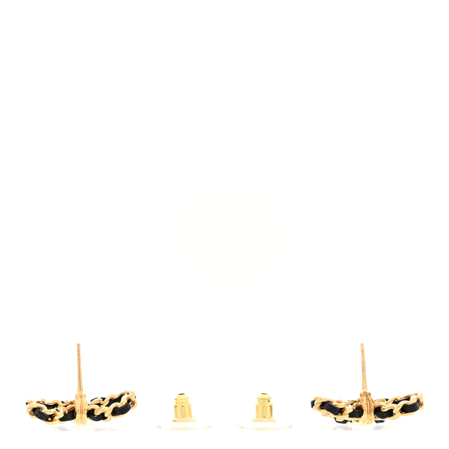 Chanel Lambskin Chain Bow Stud Earrings Black Gold 3 of 5