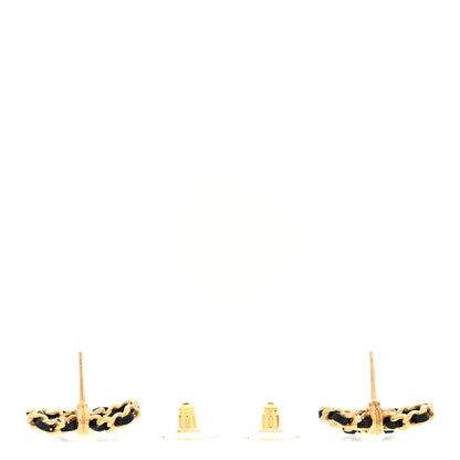 Chanel Lambskin Chain Bow Stud Earrings Black Gold 3 of 5
